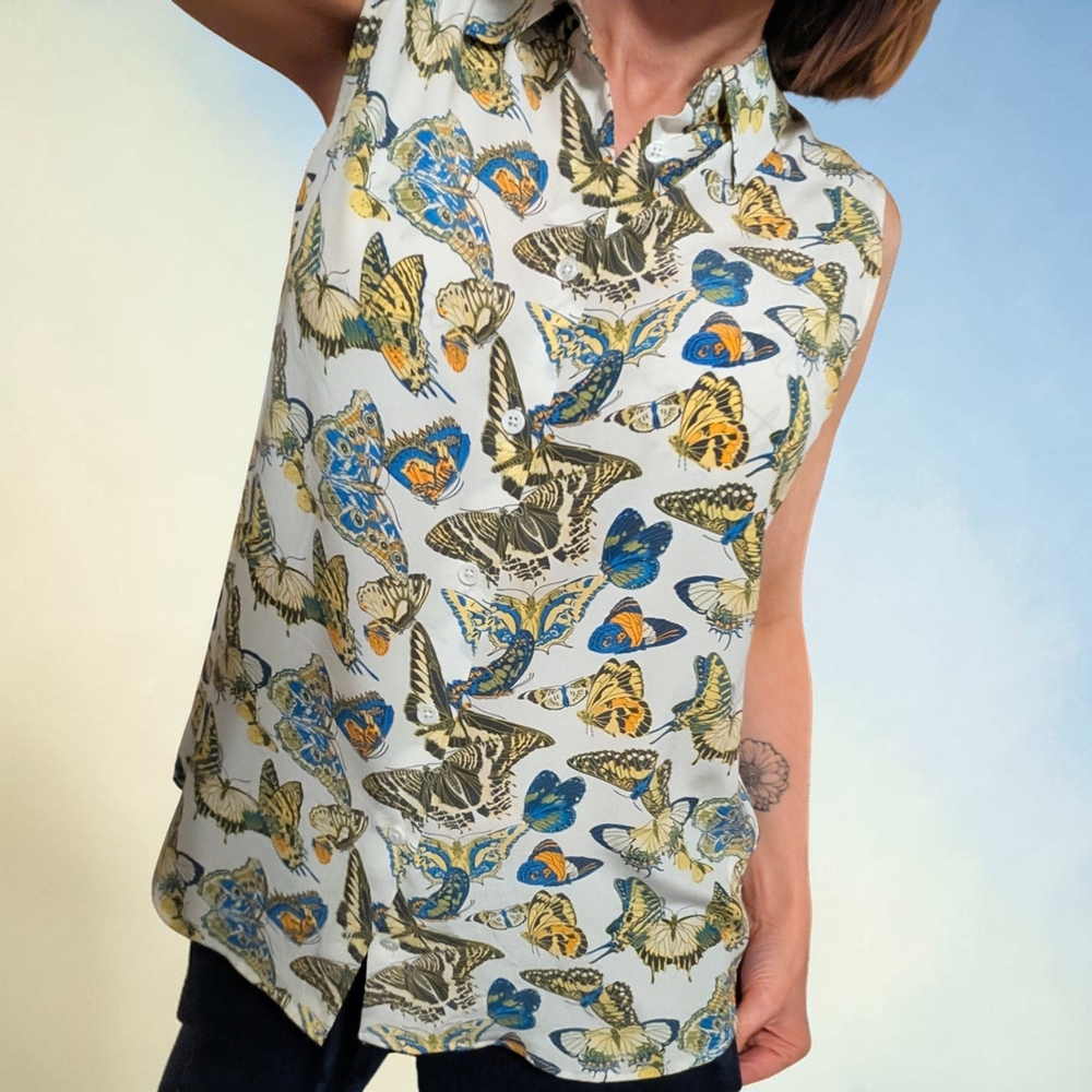 Equipment Multicolor Butterfly Print Blouse - Picture 2 of 7